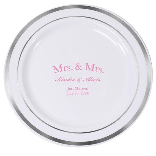 Mrs & Mrs Arched Premium Banded Plastic Plates